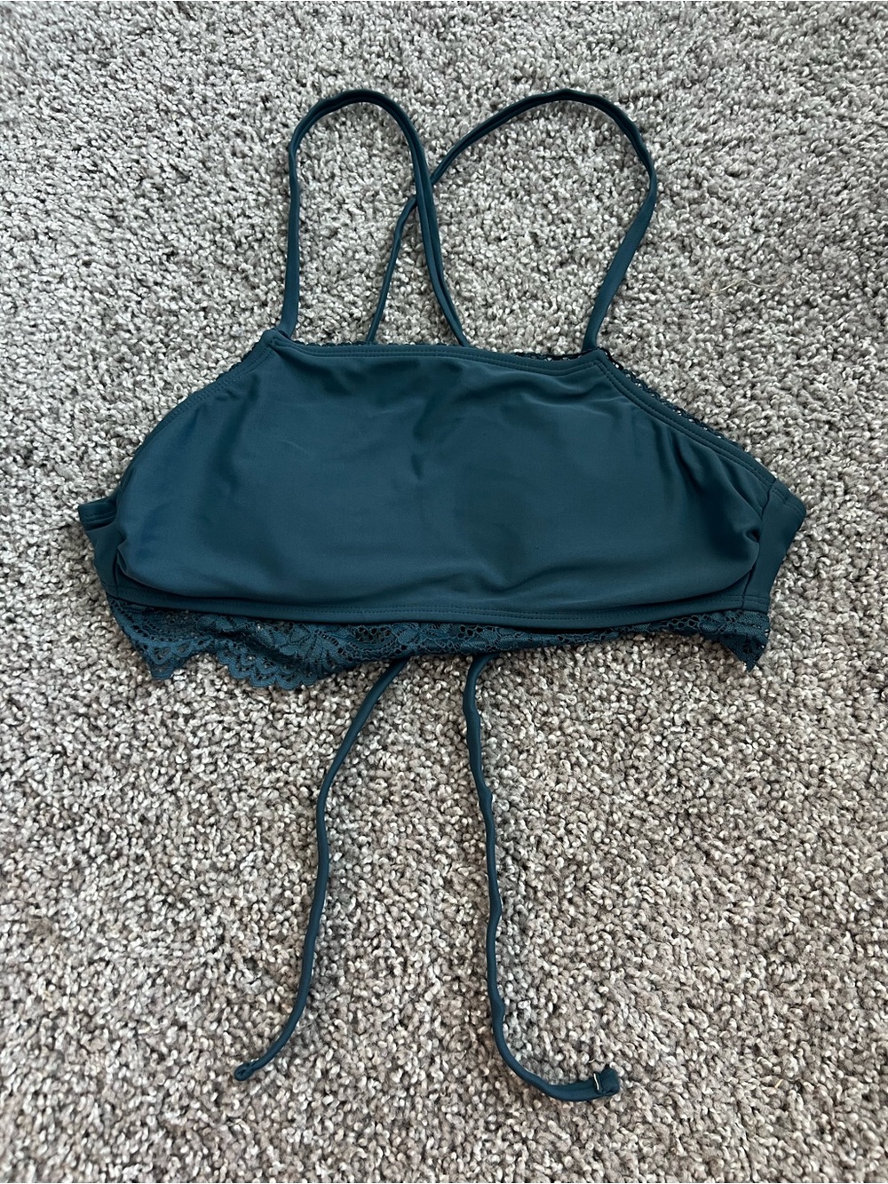 Xhilaration Dark Teal Lace-Trim Swim Top